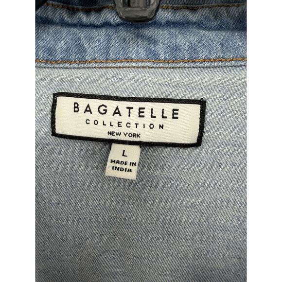 Bagatelle Collection New York Denim Short Puff Sleeves Button Down Womens Large - Picture 4 of 8